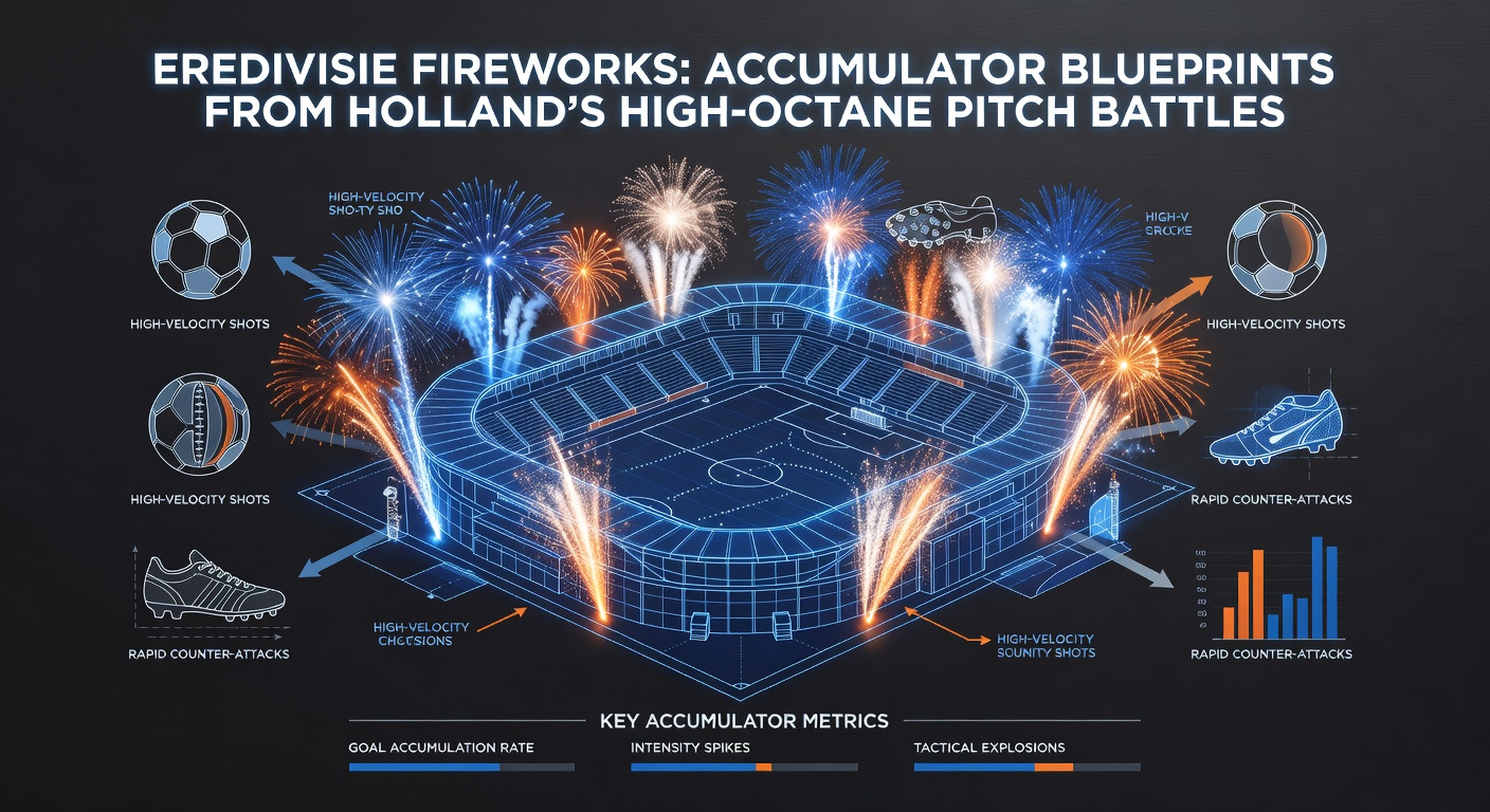 Dynamic Eredivisie accumulator chart overlay on a packed stadium, illustrating goal stats and betting lines from recent high-scoring games