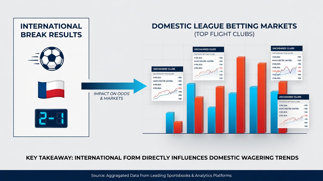 Betting market graphs showing odds shifts after international fixtures